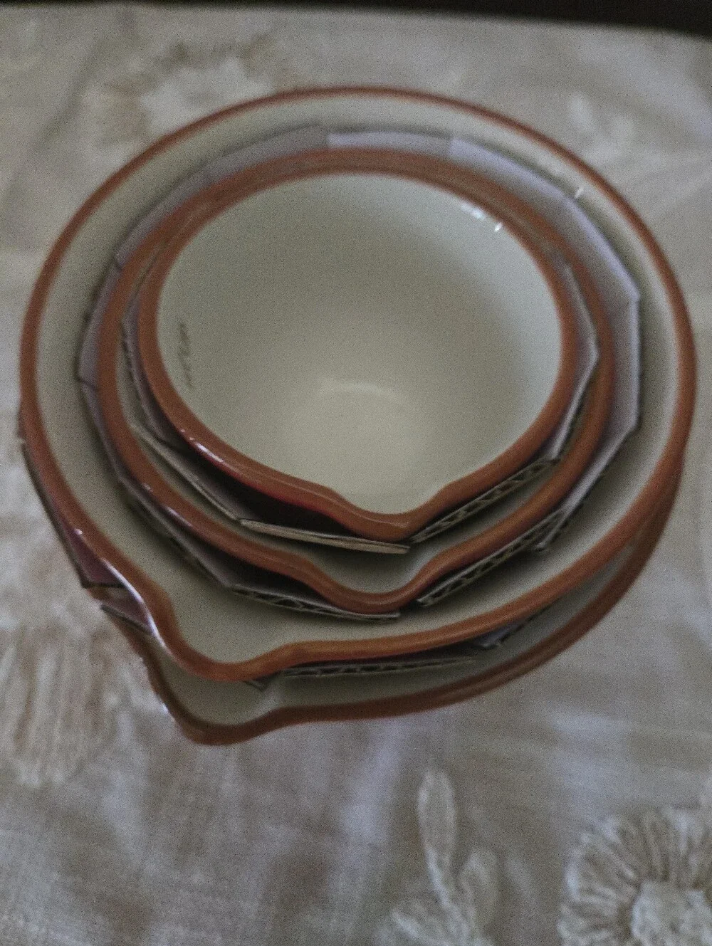NWOT Red Ceramic Measuring Cup Stacking Set With White Design